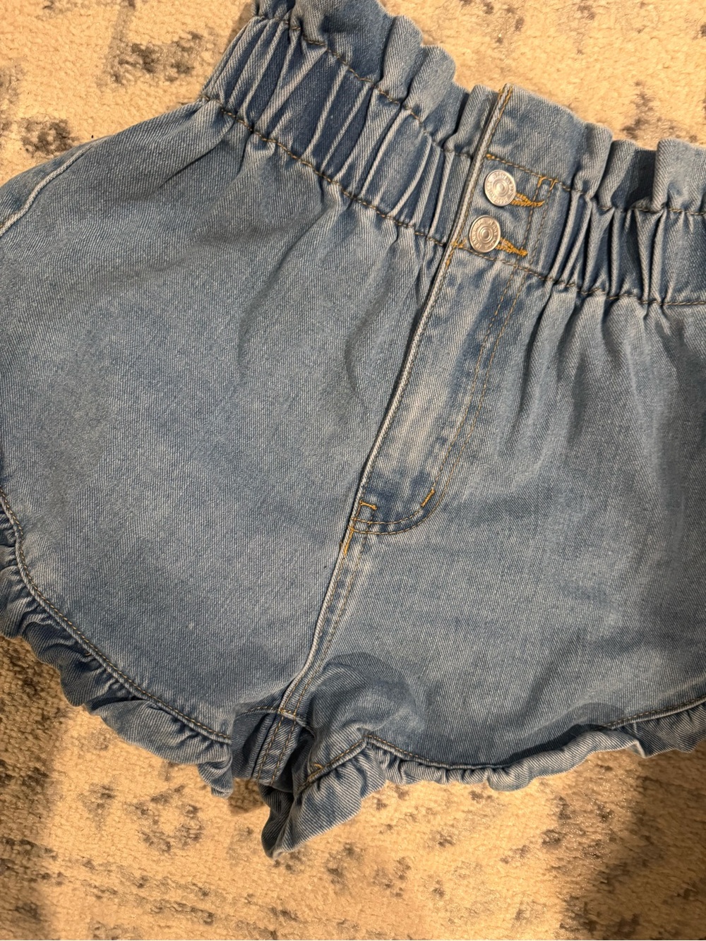 Denim Ruffle Waist Women's Shorts - Light Blue